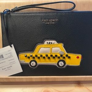 NEW Kate Spade On Purpose Taxi appliqué leather wristlet